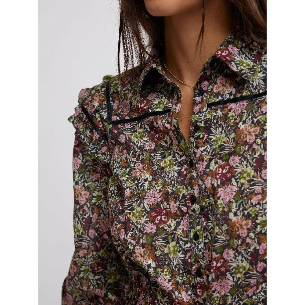 🎉LAST CHANCE🎉 FREE PEOPLE Printed Daybreak Blouse / Black Combo - Picture 10 of 12